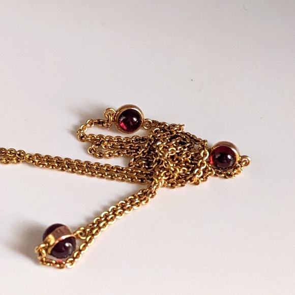 Sold❤️14k Yellow Gold Rhodolite Red Garnet Cabochon Gemstone Station Necklace - Picture 14 of 16